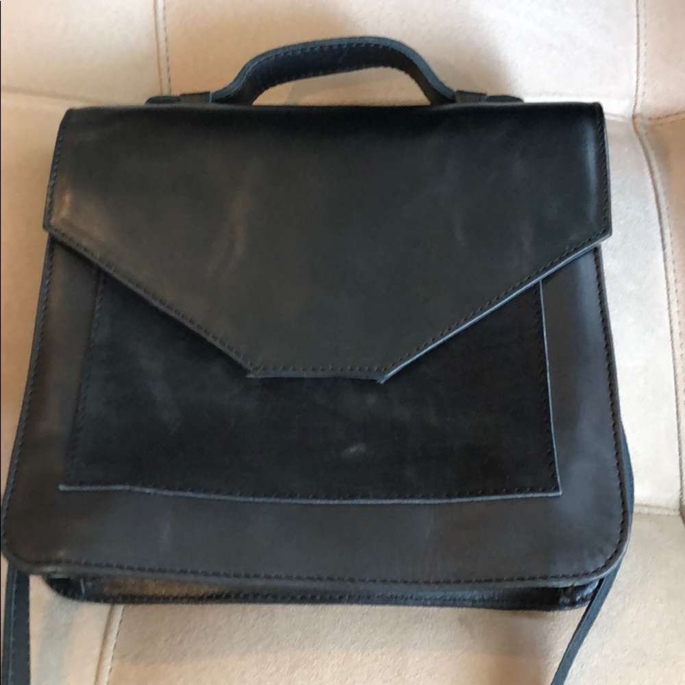 NEVER BEEN USED distressed black leather and suede